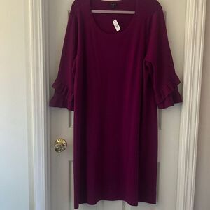 Talbots Three-Quarter-Sleeve Sweater Dress in magenta with ruffle sleeves size 2